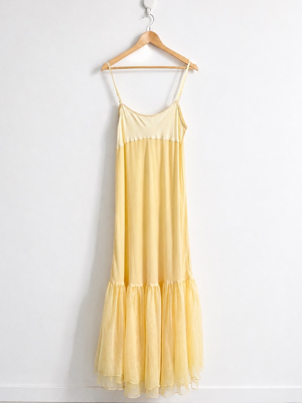 Vintage 1990s Butter Yellow Tulle Slip Dress Coquette - Size M-L